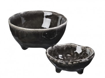 BROSTE COPENHAGEN 2er-Set Dip-Schalen NORDIC COAL mit Füssen, Ø 11,3 cm x 5,5 cm