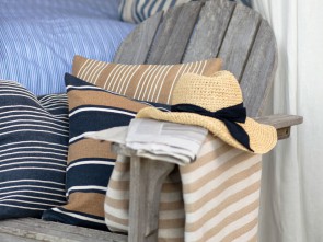 LEXINGTON Kissenhülle STRUCTURE STRIPES RECYCLED COTTON CANVAS PILLOW COVER, Beige/White, 50 x 50