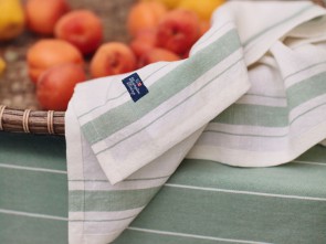 LEXINGTON Stoffserviette ORGANIC COTTON TWILL NAPKIN SIDE STRIPES, white/green, 50 x 50 
